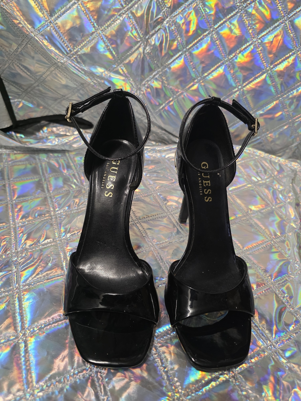 GUESS Black Patent Ankle-Strap High Heels